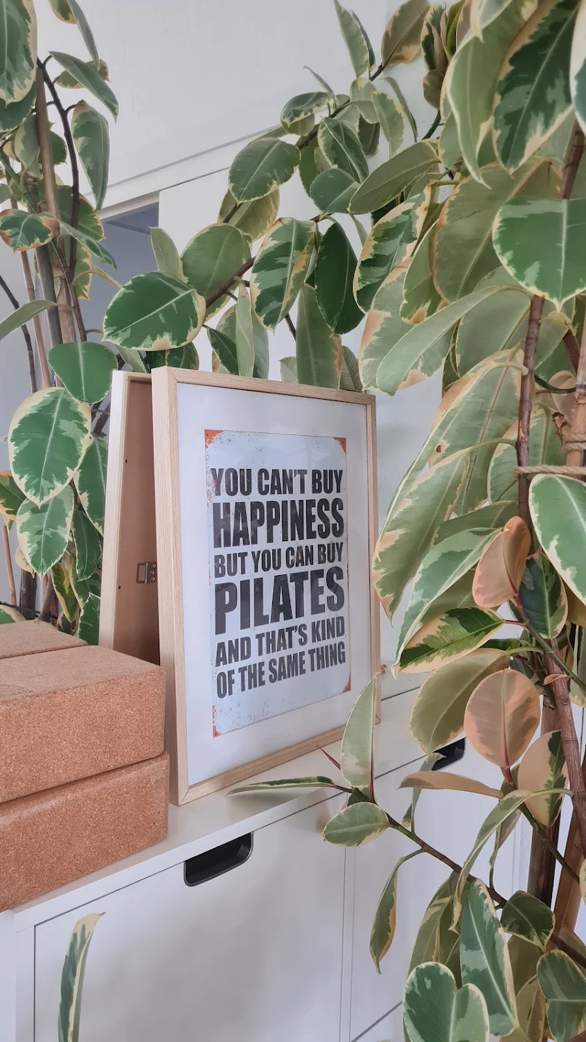 Cartel del estudio: no se puede comprar la felicidad, pero se puede comprar Pilates